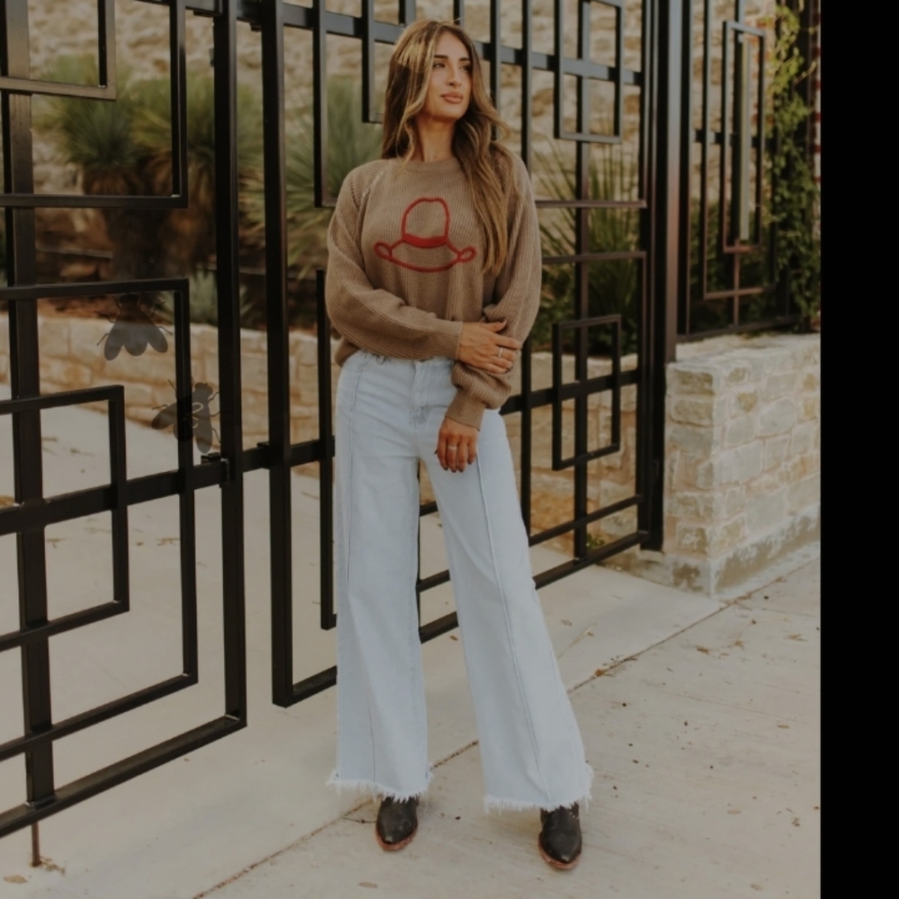 2 Fly Co. NWT WHISTLE BRITCHES *LIGHT Wash Front Seam Wide leg Palazzo Jeans LG